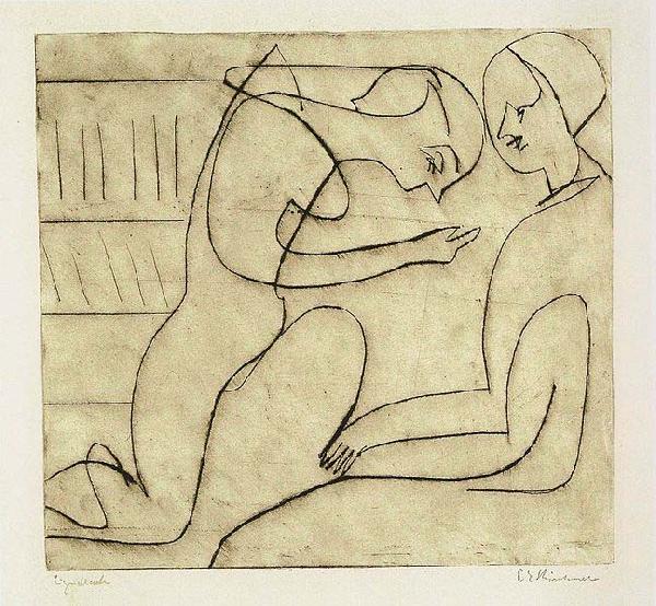 Ernst Ludwig Kirchner Lovers in the bibliothek - etching oil painting image